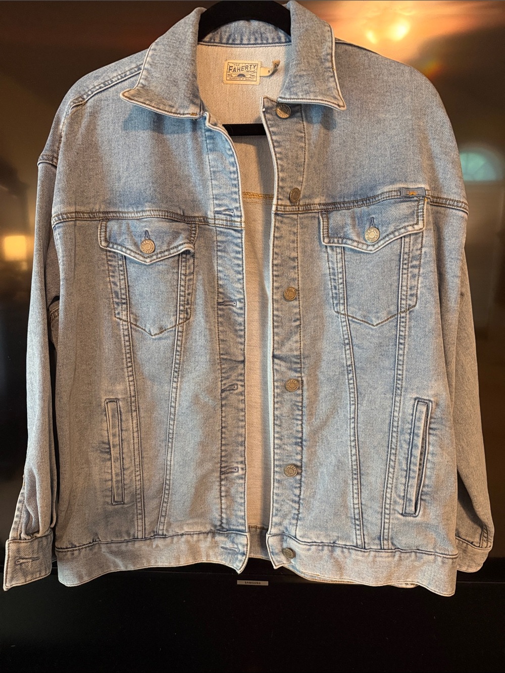 Faherty Light Wash Blue Trucker Denim Jacket
